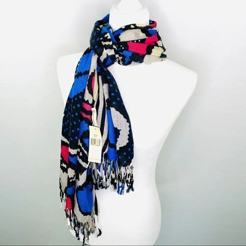 NWTΒ floralβblueβpinkβblackβfringedβscarf